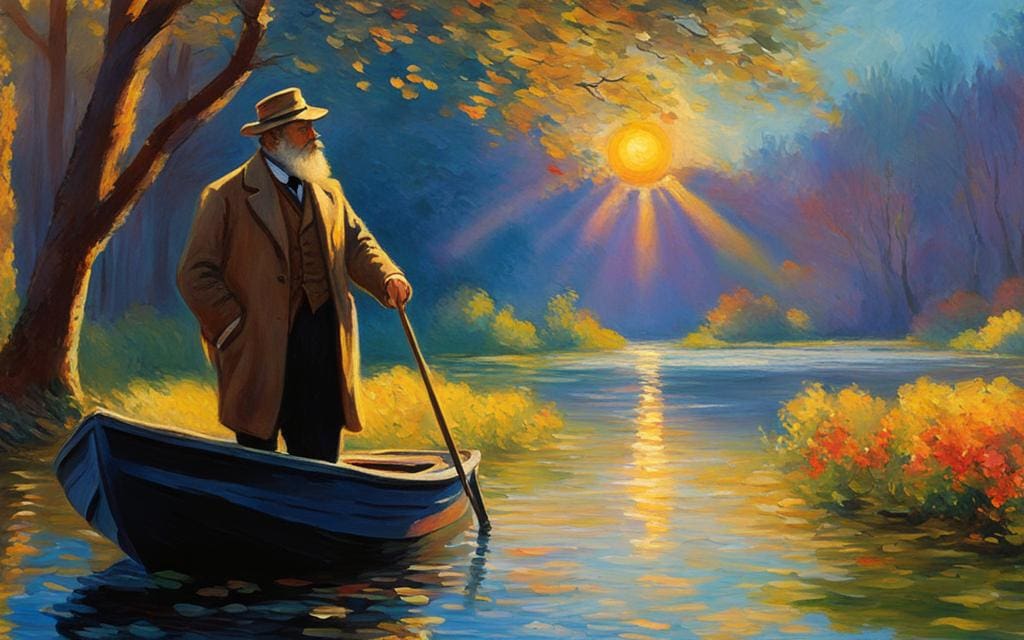 Claude Monet schildert op zijn boot
