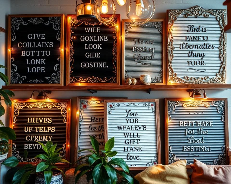 Decoratieve letterborden voor inspirerende teksten