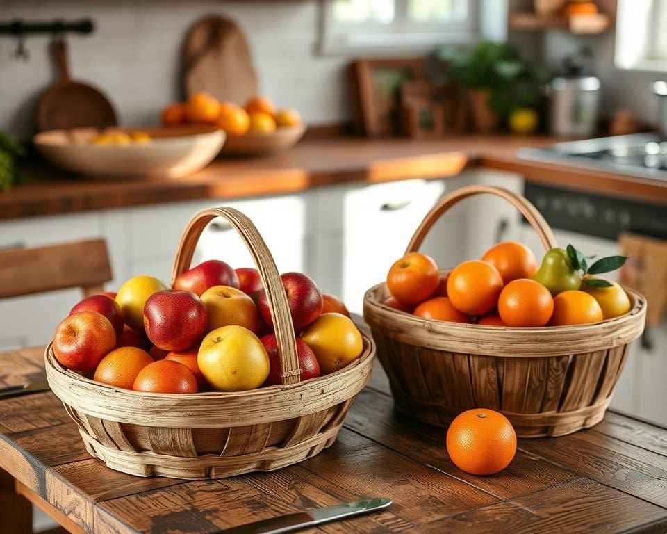 Houten fruitmanden voor tafel voor een natuurlijke look