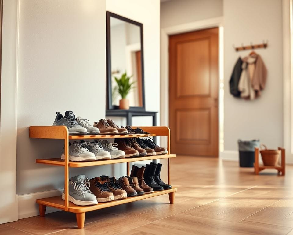 Wat maakt een schoenenrek praktisch in de hal?